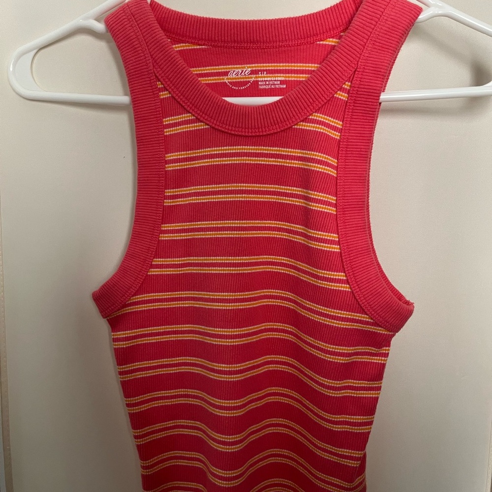 aerie Pink Tank with Yellow Stripes